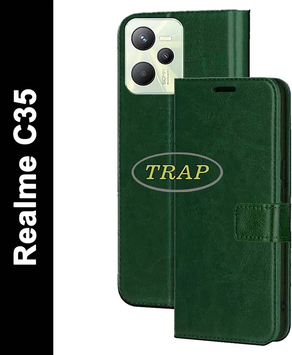 Green_Artificial_Leather_Realme_C35_Back_Cover
