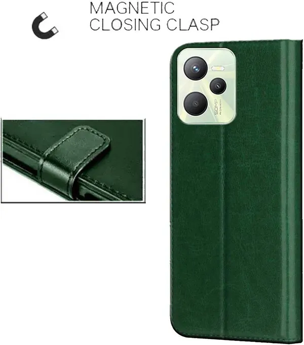 Green_Artificial_Leather_Realme_C35_Back_Cover
