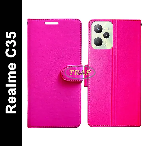 Pink_Artificial_Leather_Realme_C35_Back_Cover