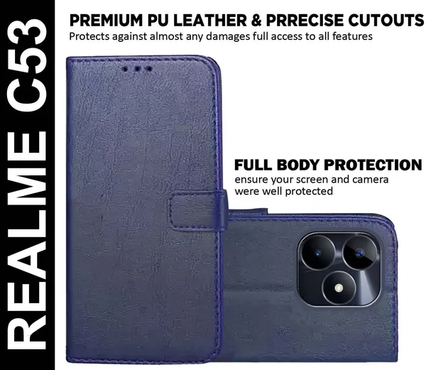 Blue_Artificial_Leather_Realme_C53_Flip_Cover