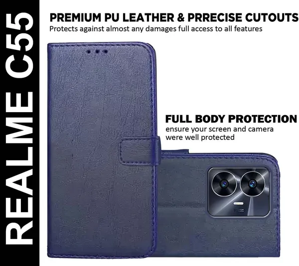 Blue_Artificial_Leather_Realme_C55_Back_Cover