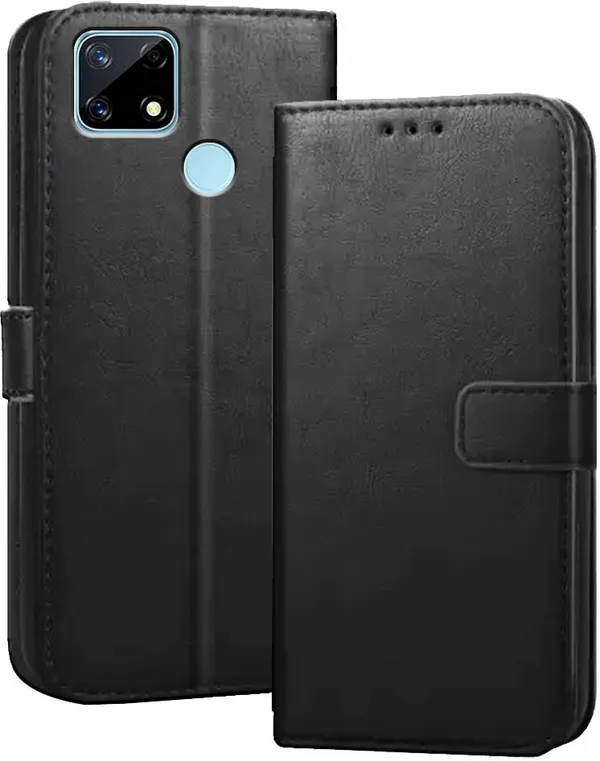 Black_Artificial_Leather_Narzo_20_Flip_Cover