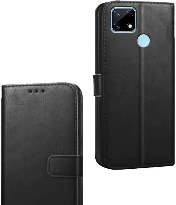Black_Artificial_Leather_Narzo_20_Flip_Cover