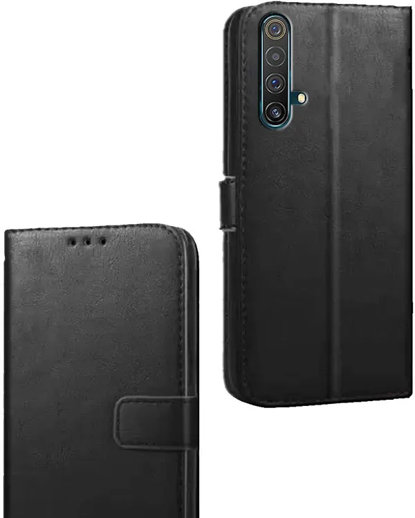 Black_Artificial_Leather_Realme_X3_Flip_Cover