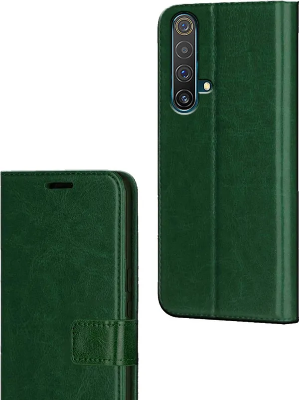 Green_Artificial_Leather_Realme_X3_Flip_Cover