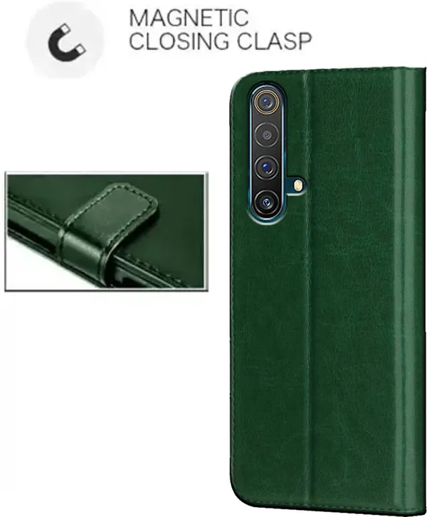 Green_Artificial_Leather_Realme_X3_Flip_Cover