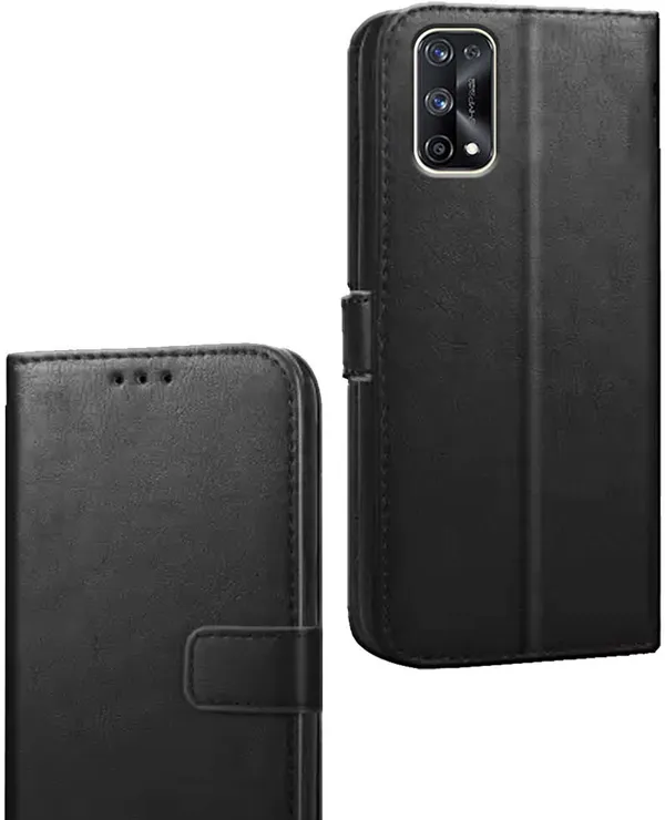 Black_Artificial_Leather_Realme_X7_Pro_Flip_Cover