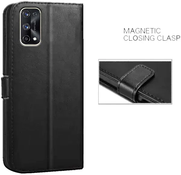 Black_Artificial_Leather_Realme_X7_Pro_Flip_Cover