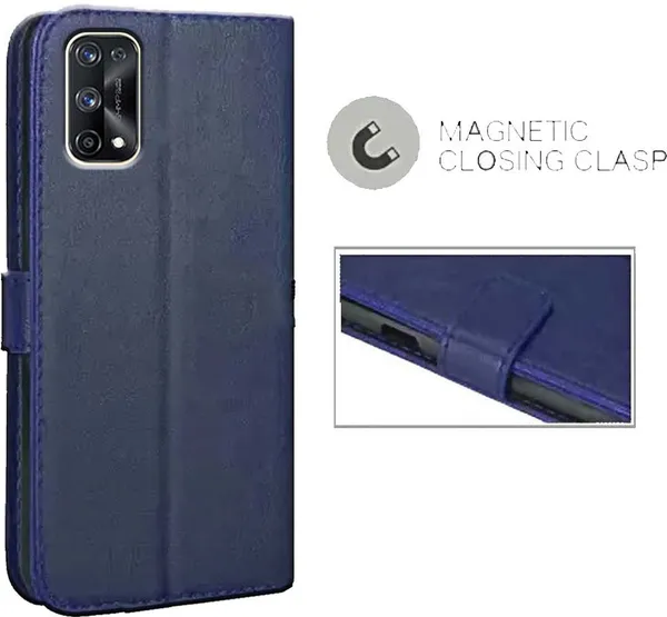 Blue_Artificial_Leather_Realme_X7_Pro_Flip_Cover