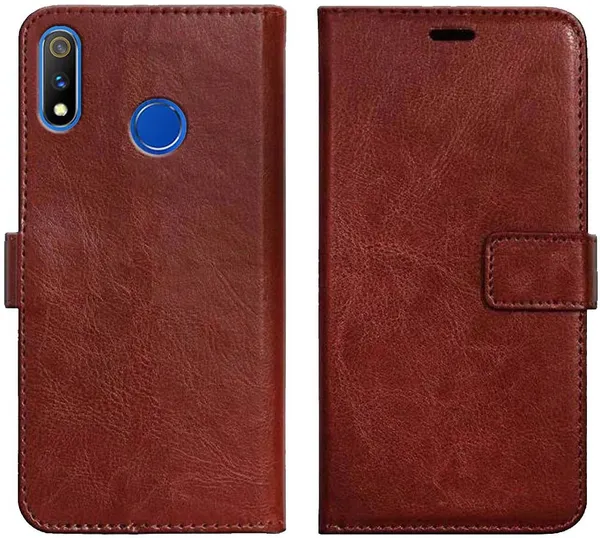 Brown_Leather_Oppo_Realme_3_Pro_Flip_Cover