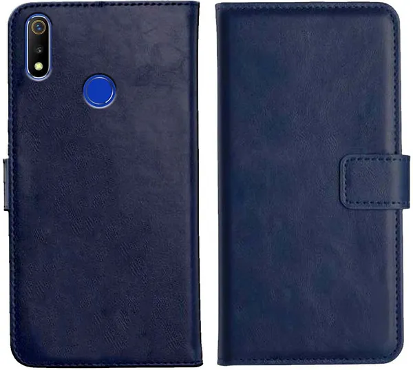 Blue_Leather_Oppo_Realme_3i_Flip_Cover