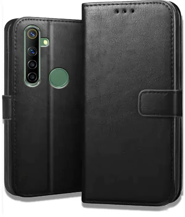 Black_Leather_Realme_6i_Flip_Cover