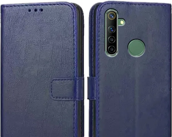 Blue_Leather_Realme_6i_Flip_Cover