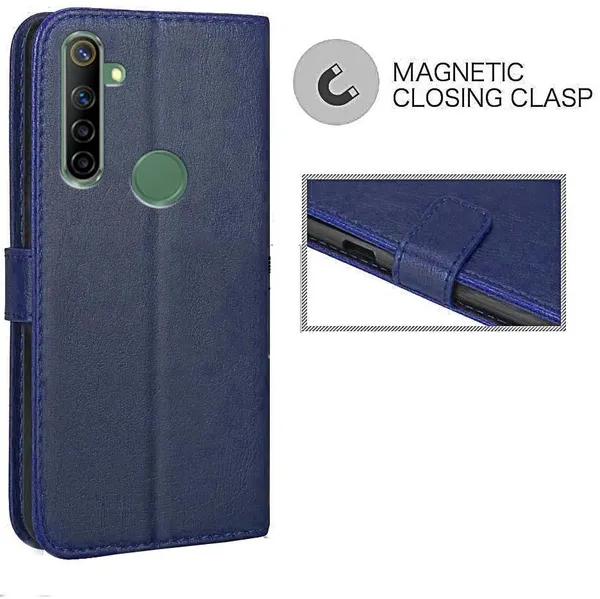 Blue_Leather_Realme_6i_Flip_Cover