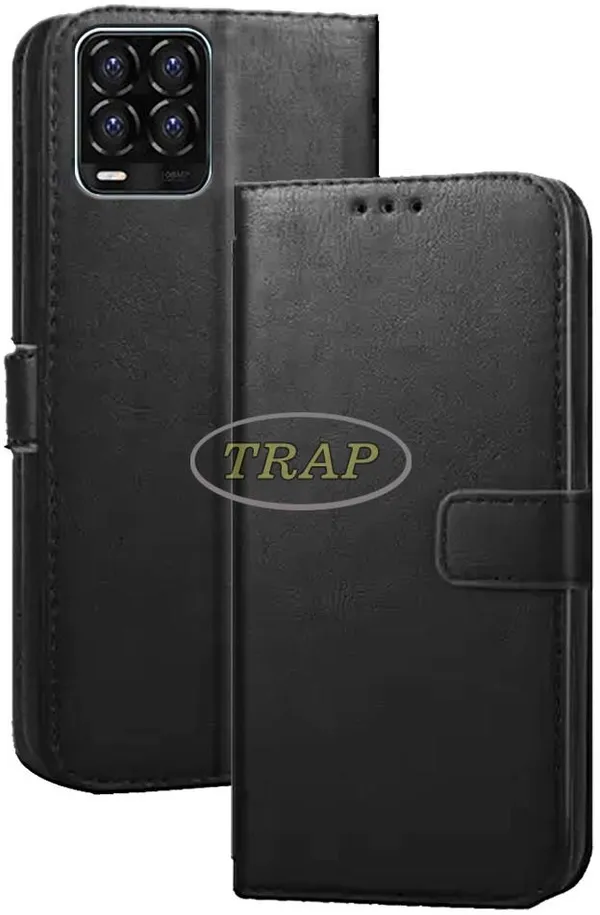 Black_Artificial_Leather_Realme_8_Flip_Cover