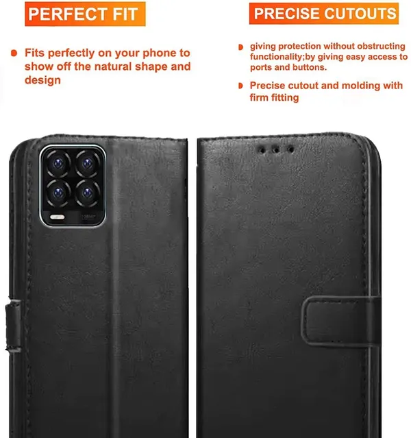 Black_Artificial_Leather_Realme_8_Flip_Cover