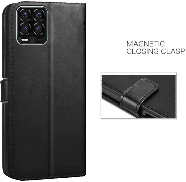 Black_Artificial_Leather_Realme_8_Flip_Cover