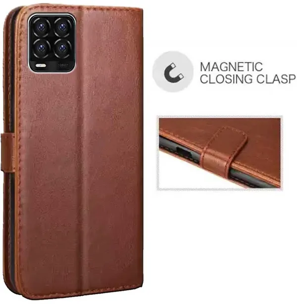 Brown_Artificial_Leather_Realme_8_Flip_Cover