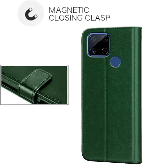 Green_Leather_Realme_C12_Flip_Cover