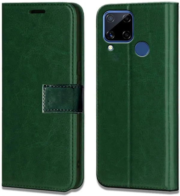Green_Leather_Realme_C15_Flip_Cover