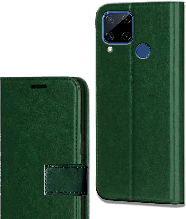 Green_Leather_Realme_C15_Flip_Cover