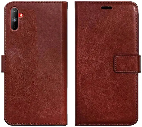 Brown_Leather_Realme_C3_Flip_Cover