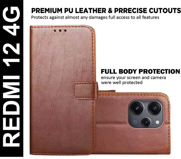 Brown_Artificial_Leather_Redmi_12_4G_Flip_Cover
