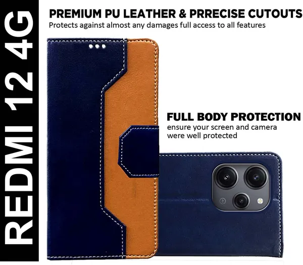Multicolor_Artificial_Leather_Redmi_12_4G_Flip_Cover