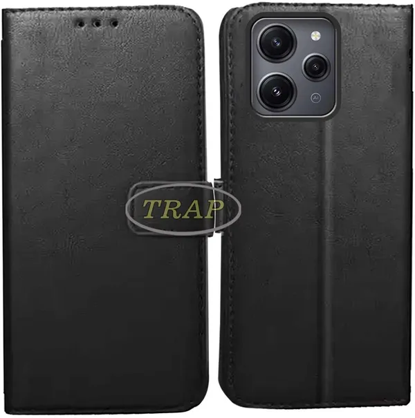 Black_Artificial_Leather_Redmi_12_Back_Cover