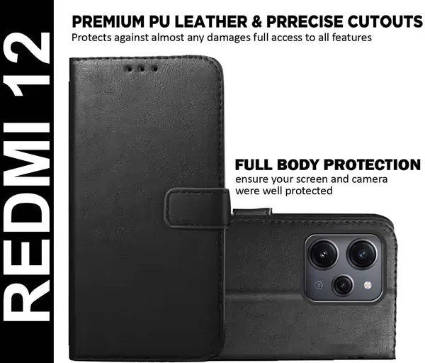 Black_Artificial_Leather_Redmi_12_Back_Cover