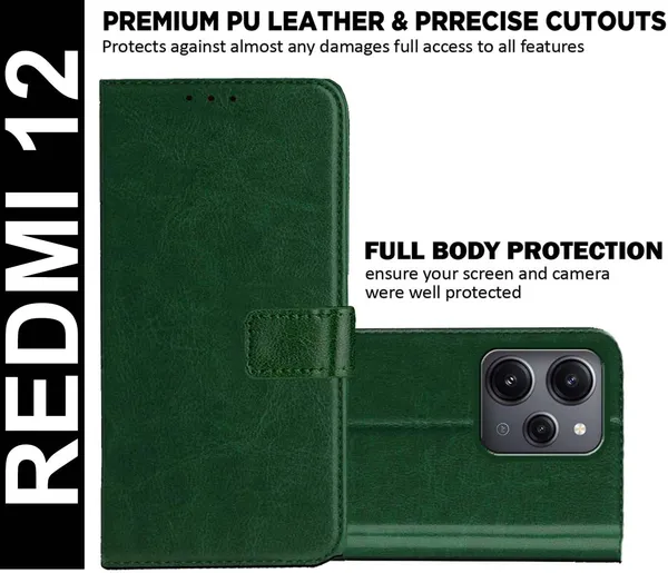 Green_Artificial_Leather_Redmi_12_Back_Cover
