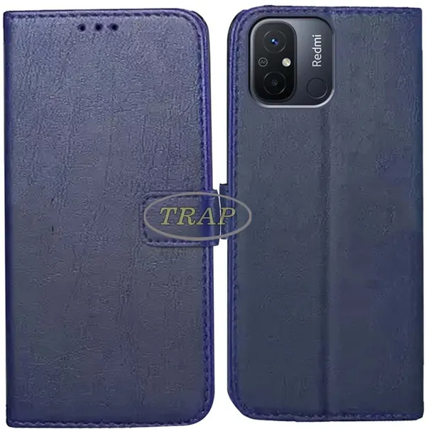 Blue_Artificial_Leather_Redmi_12C&PCOO_C55_Back_Cover