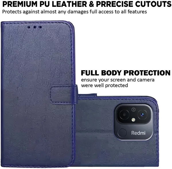 Blue_Artificial_Leather_Redmi_12C&PCOO_C55_Back_Cover