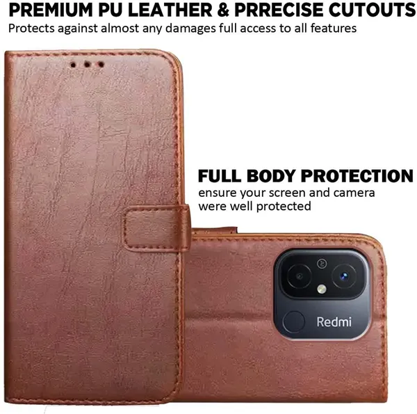 Brown_Artificial_Leather_Redmi_12C&POCO_C55_Back_Cover
