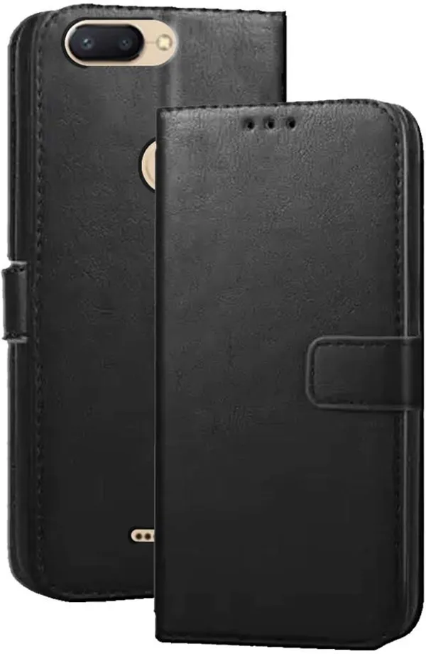 Black_Artificial_Leather_Mi_Redmi_6_Flip_Cover