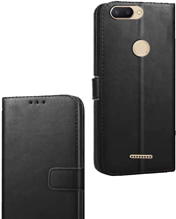 Black_Artificial_Leather_Mi_Redmi_6_Flip_Cover