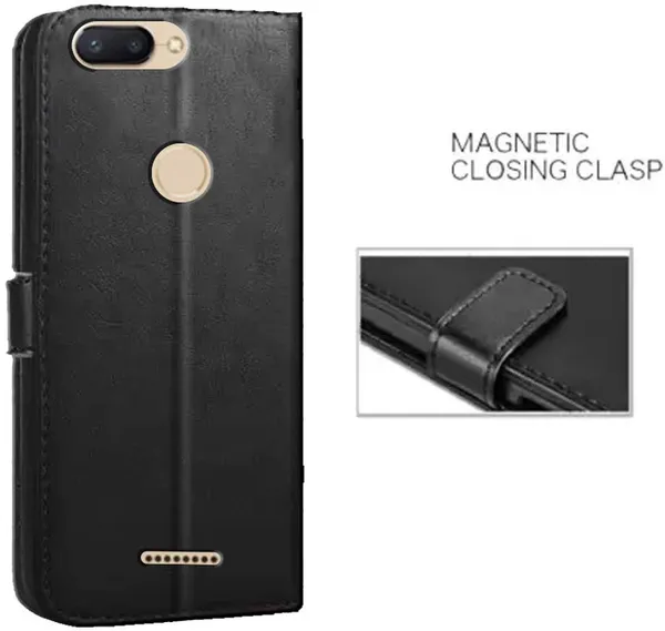 Black_Artificial_Leather_Mi_Redmi_6_Flip_Cover