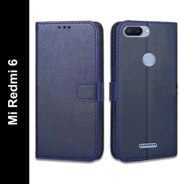 Blue_Artificial_Leather_Mi_Redmi_6_Flip_Cover