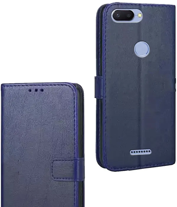 Blue_Artificial_Leather_Mi_Redmi_6_Flip_Cover