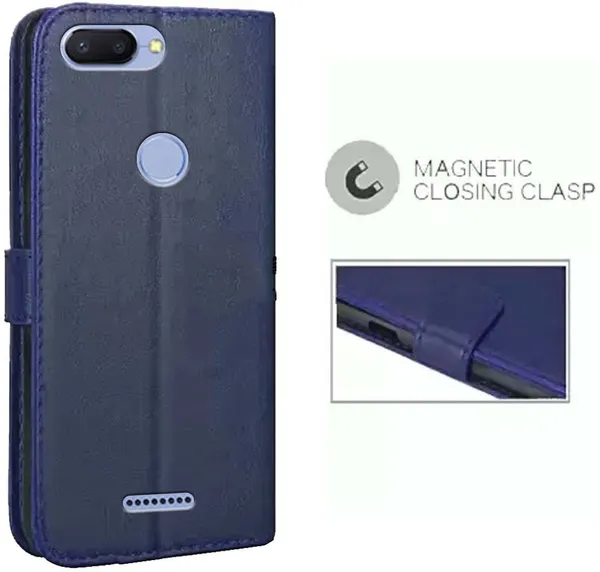 Blue_Artificial_Leather_Mi_Redmi_6_Flip_Cover