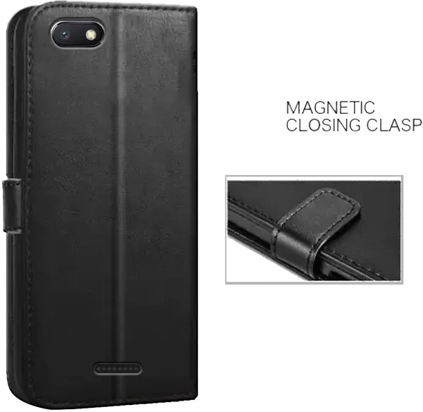 Black_Artificial_Leather_Mi_Redmi_6A_Flip_Cover