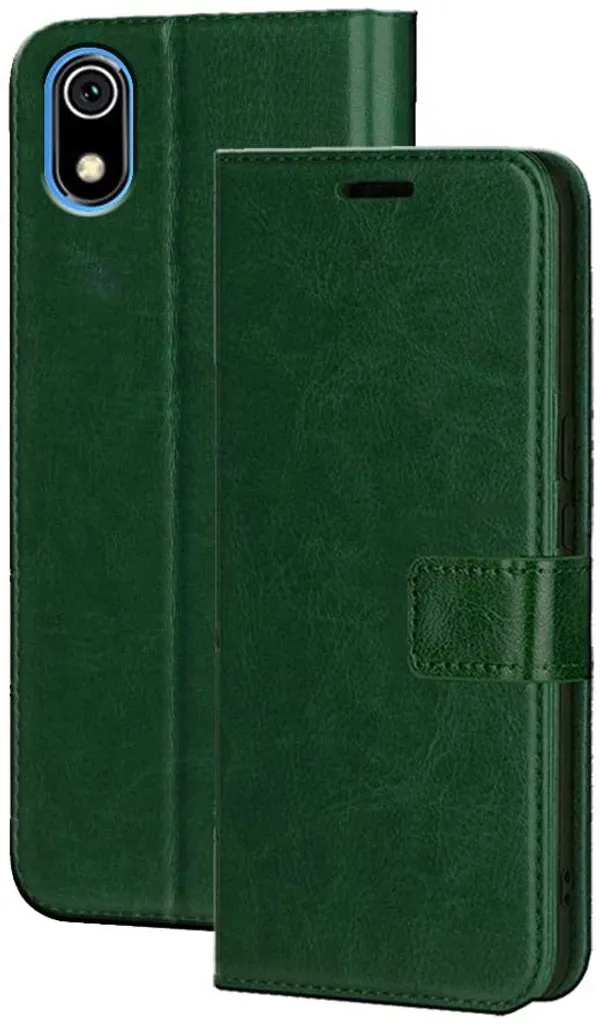 Green_Artificial_Leather_Redmi_7A_Flip_Cover
