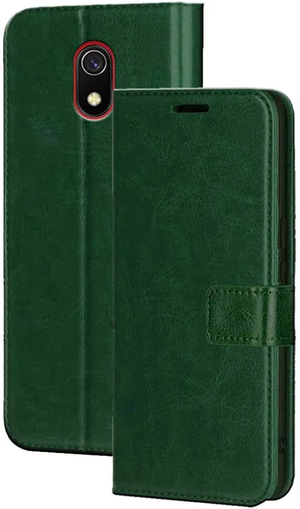 Green_Artificial_Leather_Redmi_8A_Flip_Cover