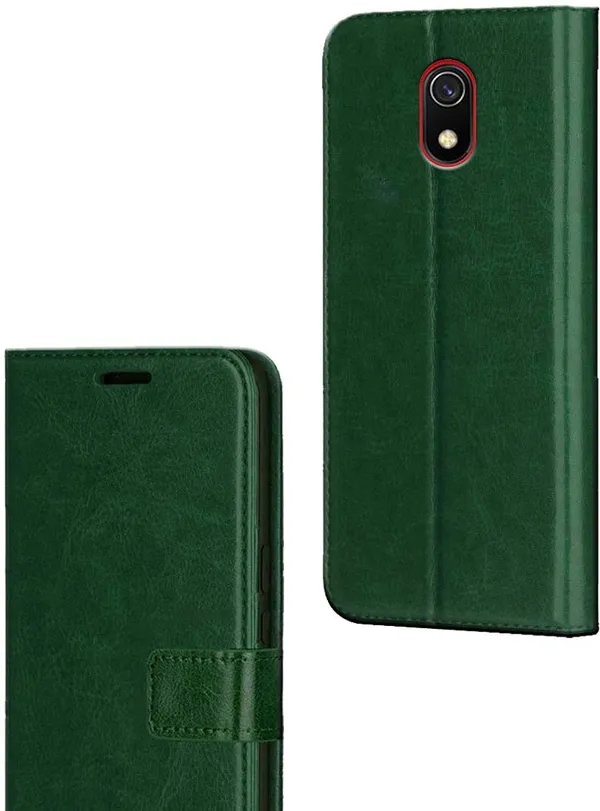 Green_Artificial_Leather_Redmi_8A_Flip_Cover
