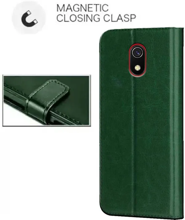 Green_Artificial_Leather_Redmi_8A_Flip_Cover