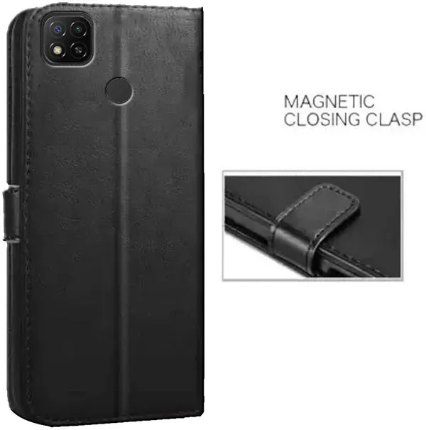 Black_Artificial_Leather_Redmi_9_Active_Back_Cover