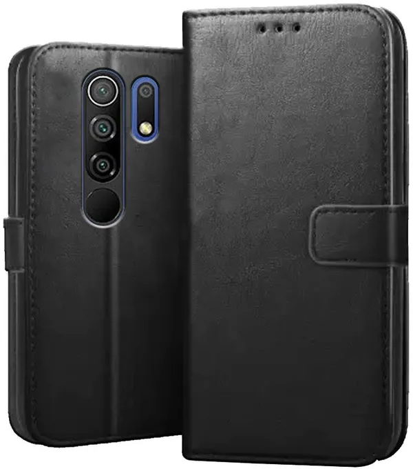 Black_Leather_Redmi_9_Flip_Cover