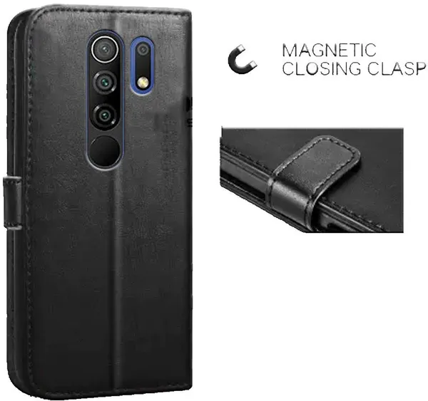 Black_Leather_Redmi_9_Flip_Cover
