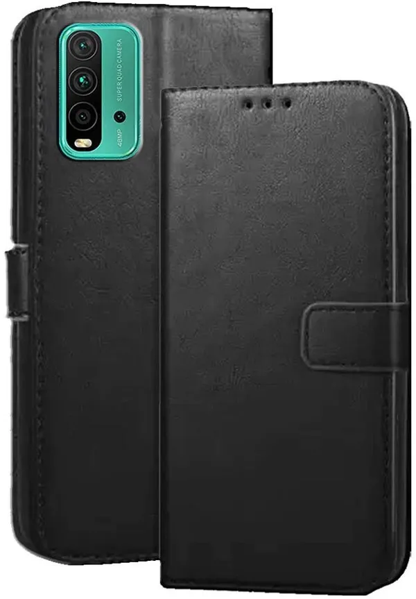 Black_Artificial_Leather_Redmi_9_Power_Flip_Cover
