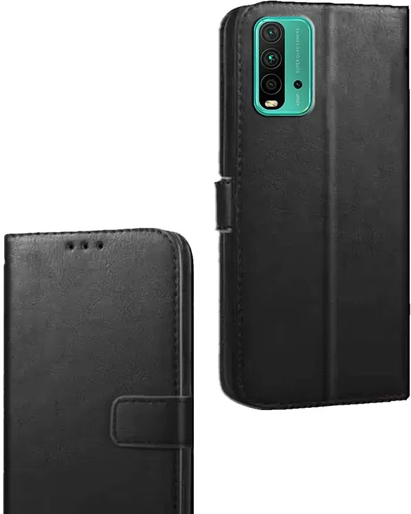 Black_Artificial_Leather_Redmi_9_Power_Flip_Cover